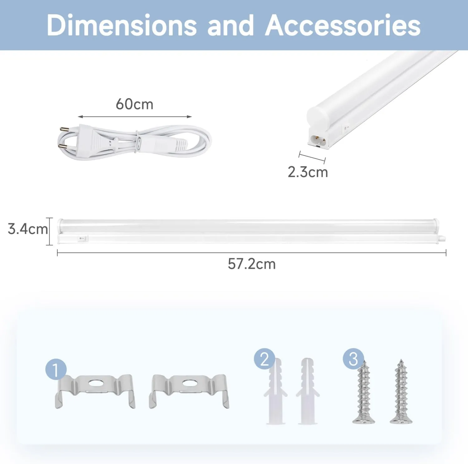 Aigostar Luz LED Cocina con Interruptor 4W 460lm Luces Armarios, Luz blanca cálida 3000K, 230V Regleta LED Bajo Armarios para Co