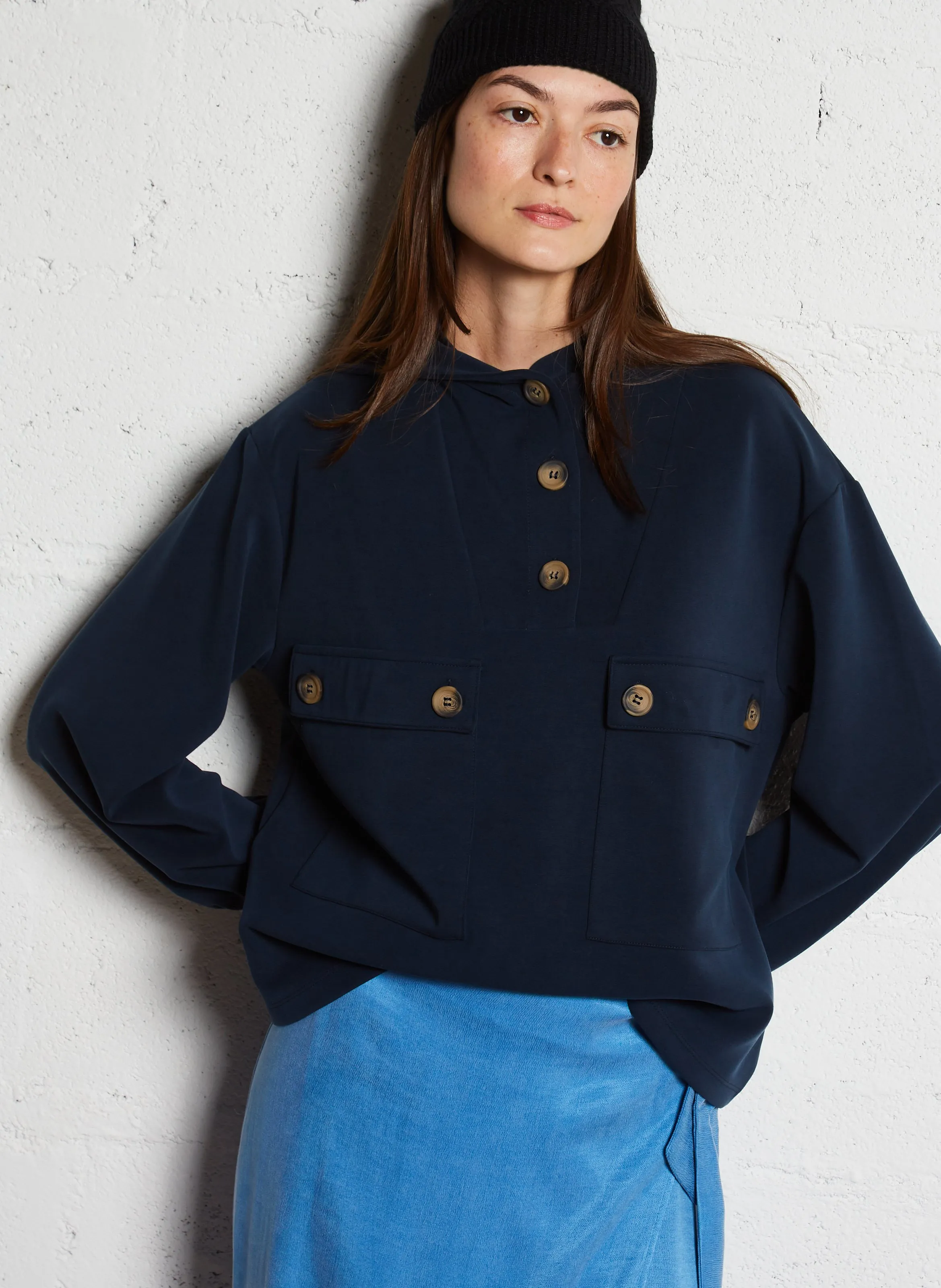 CADIX - Sudadera holgada con capucha en azul