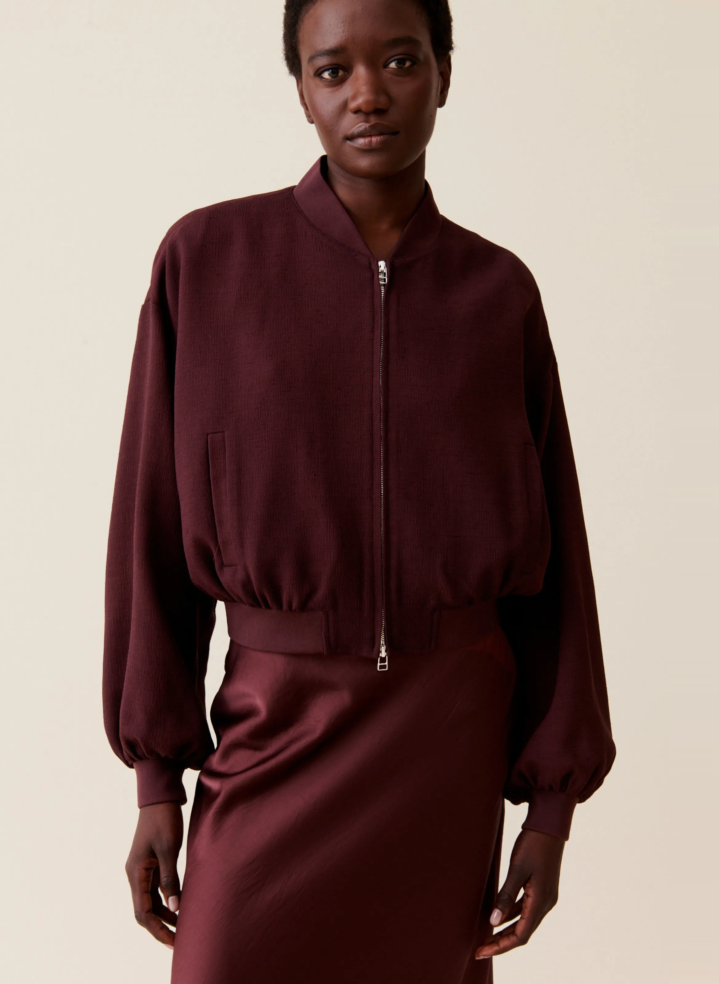 Chaqueta estilo teddy holgada en marron