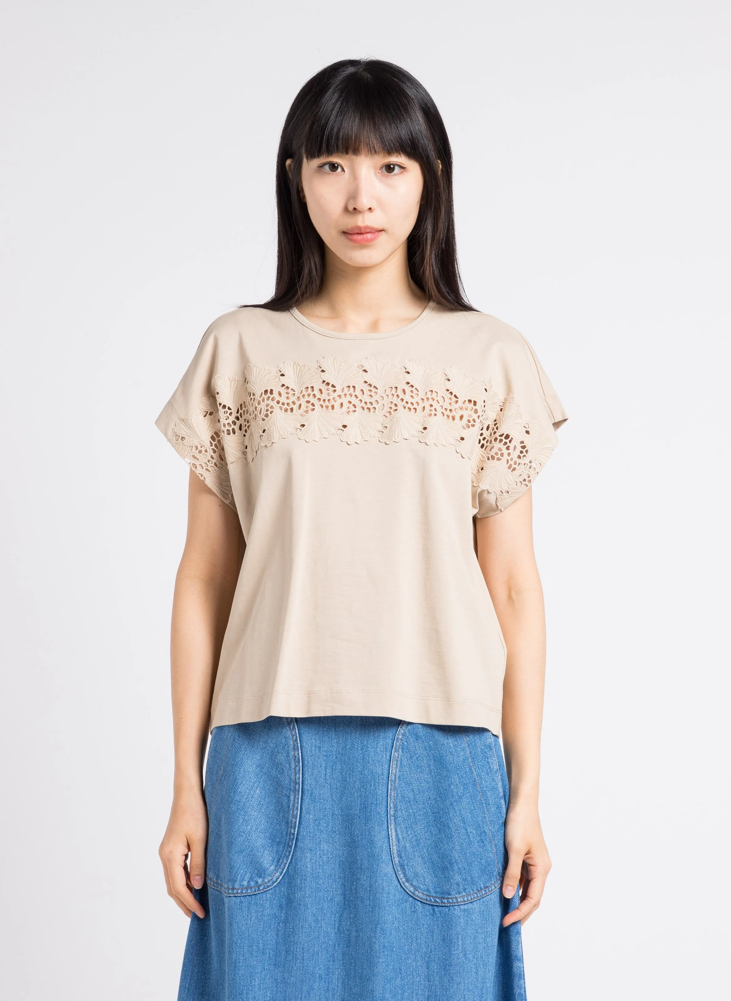 EKYOG TOMEO - Camiseta holgada de algodón orgánico con cuello redondo en beige