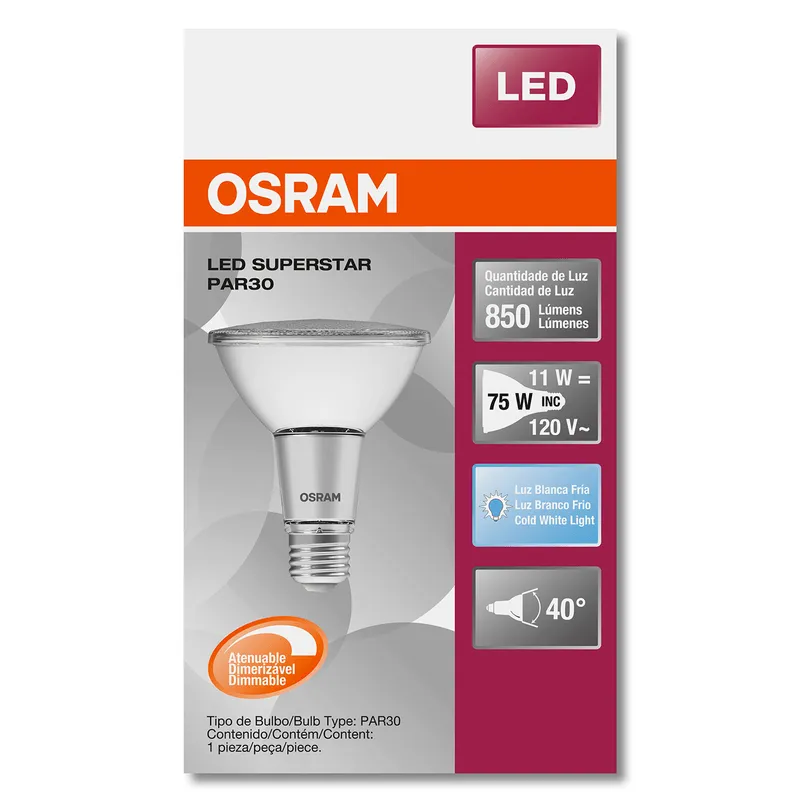 Foco LED SUPERSTAR BULBO PAR30 de 11W de luz blanca atenuable de 850 lm. | LEDVANCE