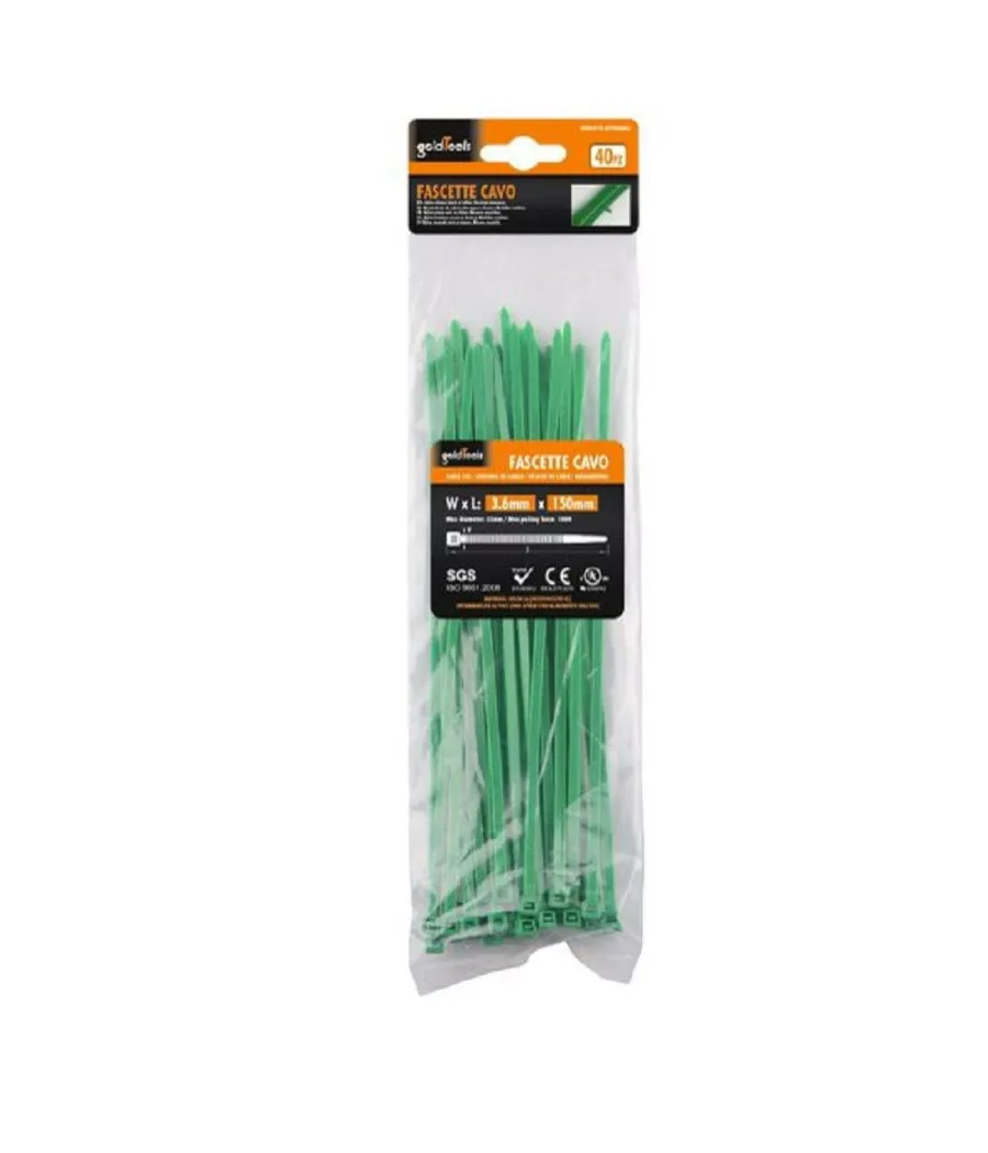 JUEGO 40 UNID. BRIDAS VERDE NYLON PLASTICO 3.6X150MM 92394