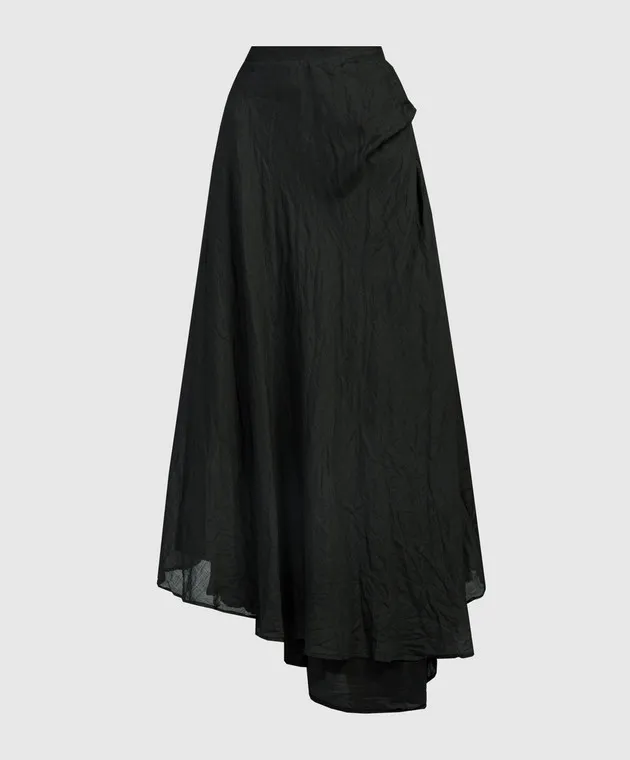 Marc Le Bihan Black asymmetric ramie skirt with a reaper effect