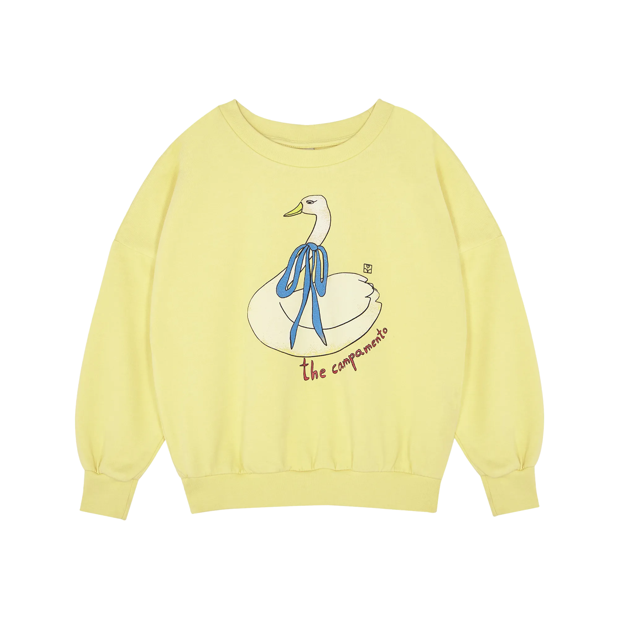 THE CAMPAMENTO Sudadera holgada de algodón estampada con cuello redondo en amarillo